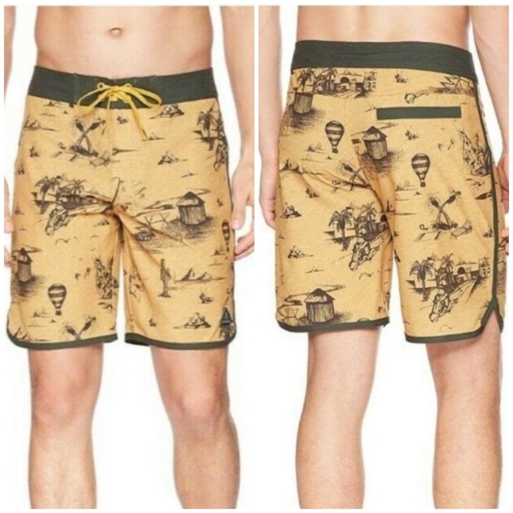 Prana Men's sz 34 High Seas Shorts Boardshorts Stretch Retro Board Shorts